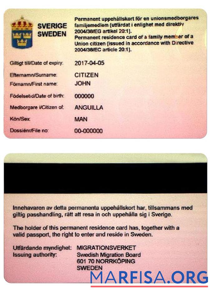 Downloadable Sweden permanent residence card download for verification